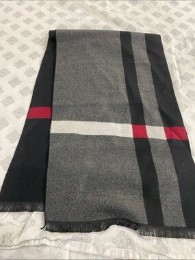 Plaid Scarf with Black, White & Red Accents